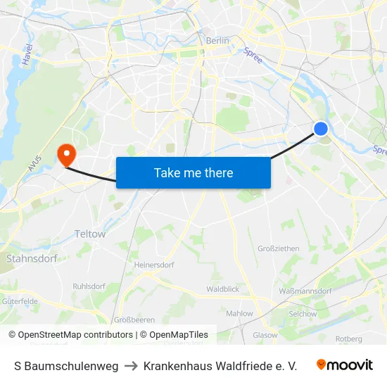 S Baumschulenweg to Krankenhaus Waldfriede e. V. map