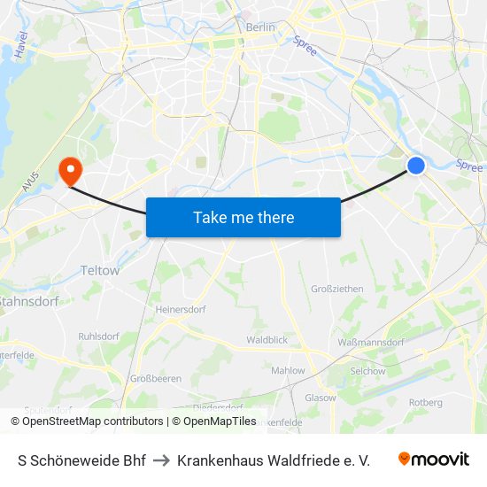 S Schöneweide Bhf to Krankenhaus Waldfriede e. V. map