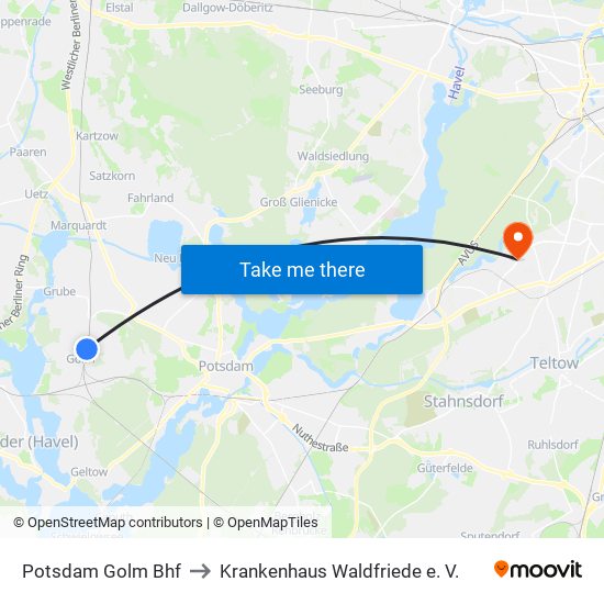 Potsdam Golm Bhf to Krankenhaus Waldfriede e. V. map