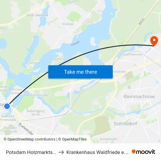 Potsdam Holzmarktstr. to Krankenhaus Waldfriede e. V. map