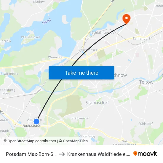 Potsdam Max-Born-Str. to Krankenhaus Waldfriede e. V. map
