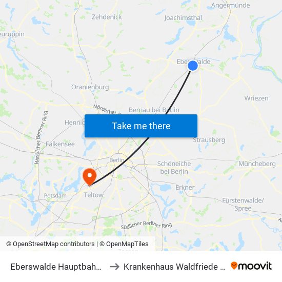 Eberswalde Hauptbahnhof to Krankenhaus Waldfriede e. V. map