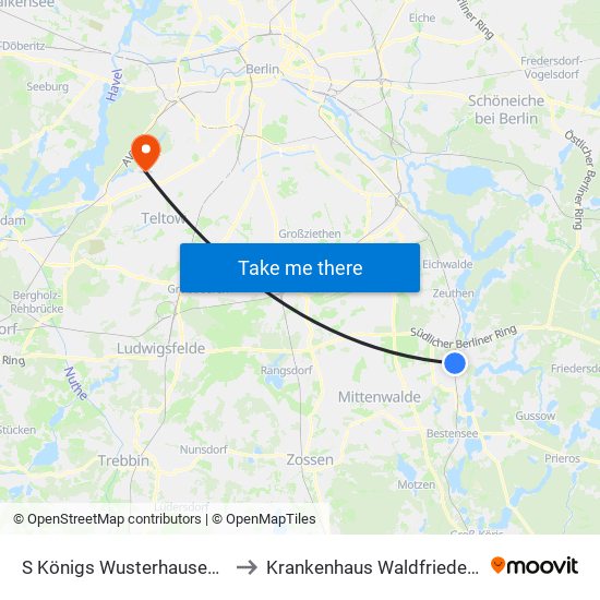S Königs Wusterhausen Bhf to Krankenhaus Waldfriede e. V. map