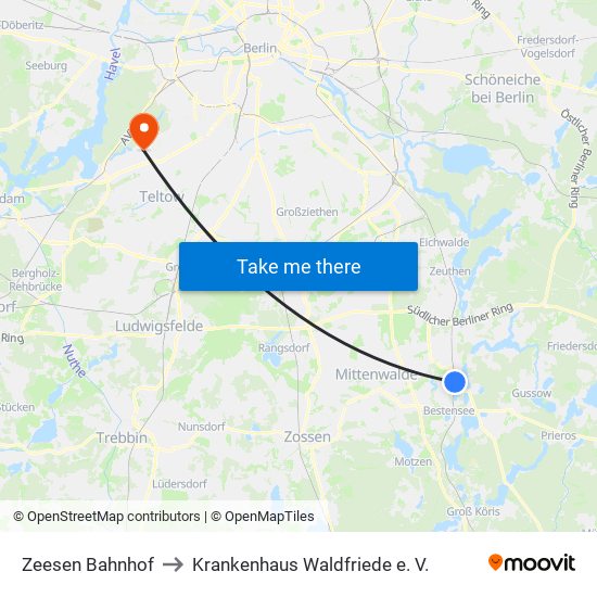 Zeesen Bahnhof to Krankenhaus Waldfriede e. V. map