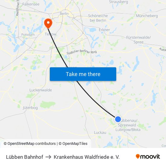 Lübben Bahnhof to Krankenhaus Waldfriede e. V. map