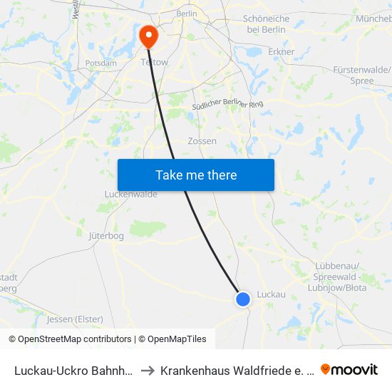 Luckau-Uckro Bahnhof to Krankenhaus Waldfriede e. V. map