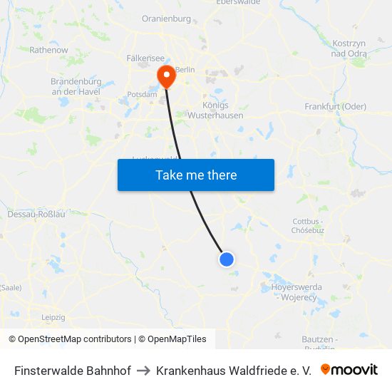 Finsterwalde Bahnhof to Krankenhaus Waldfriede e. V. map