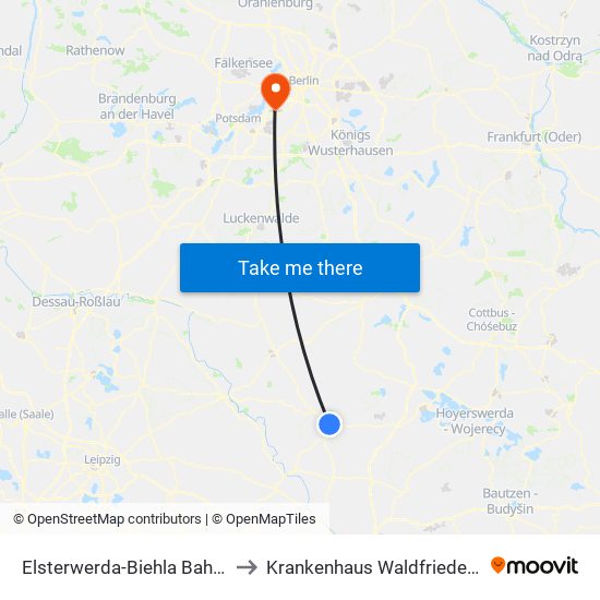 Elsterwerda Bahnhof to Krankenhaus Waldfriede e. V. map