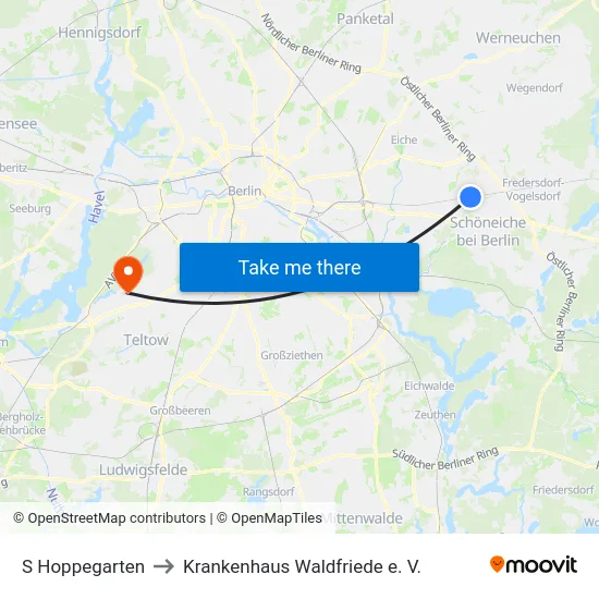 S Hoppegarten to Krankenhaus Waldfriede e. V. map