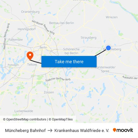 Müncheberg Bahnhof to Krankenhaus Waldfriede e. V. map