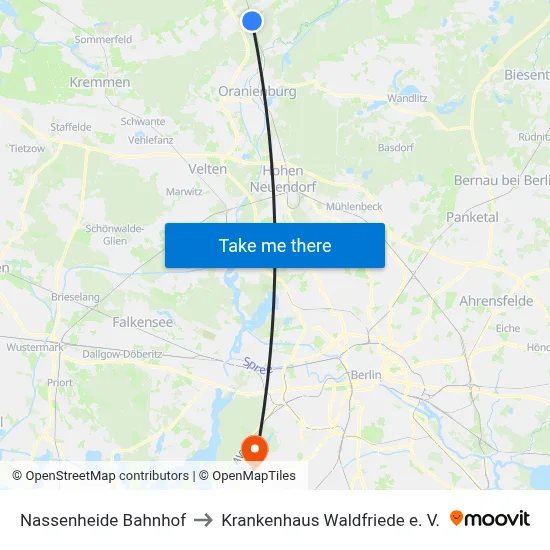 Nassenheide Bahnhof to Krankenhaus Waldfriede e. V. map