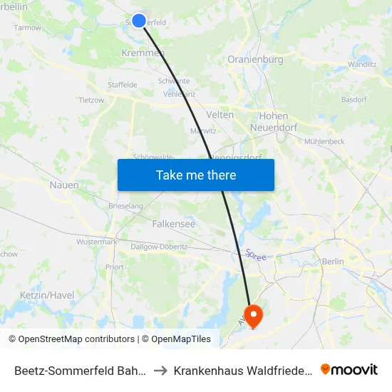 Beetz-Sommerfeld Bahnhof to Krankenhaus Waldfriede e. V. map