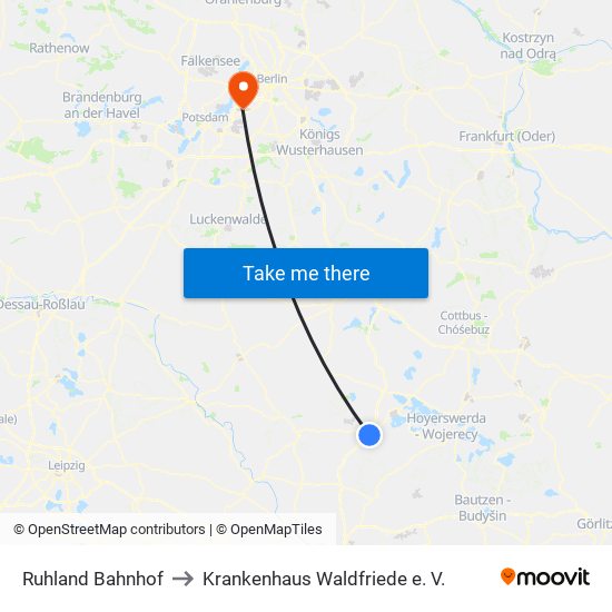 Ruhland Bahnhof to Krankenhaus Waldfriede e. V. map