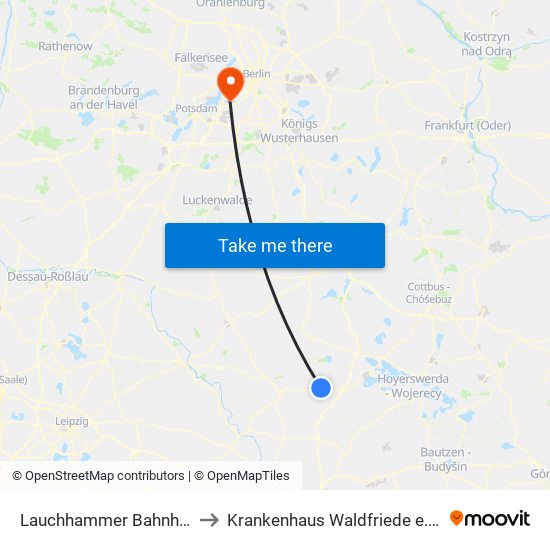 Lauchhammer Bahnhof to Krankenhaus Waldfriede e. V. map