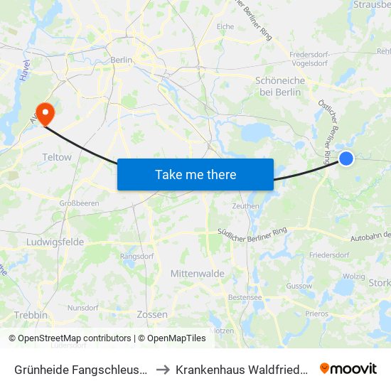 Grünheide Fangschleuse Bhf to Krankenhaus Waldfriede e. V. map