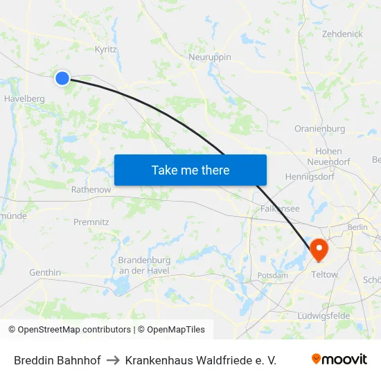 Breddin Bahnhof to Krankenhaus Waldfriede e. V. map