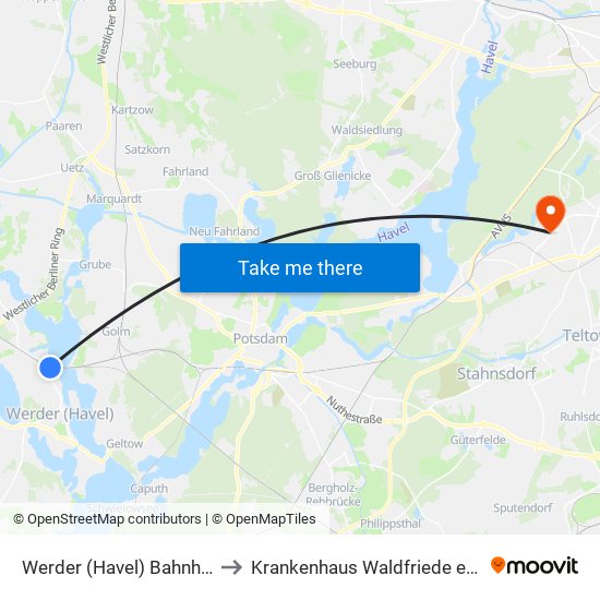 Werder (Havel) Bahnhof to Krankenhaus Waldfriede e. V. map