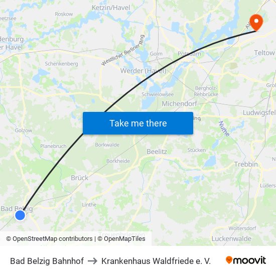 Bad Belzig Bahnhof to Krankenhaus Waldfriede e. V. map