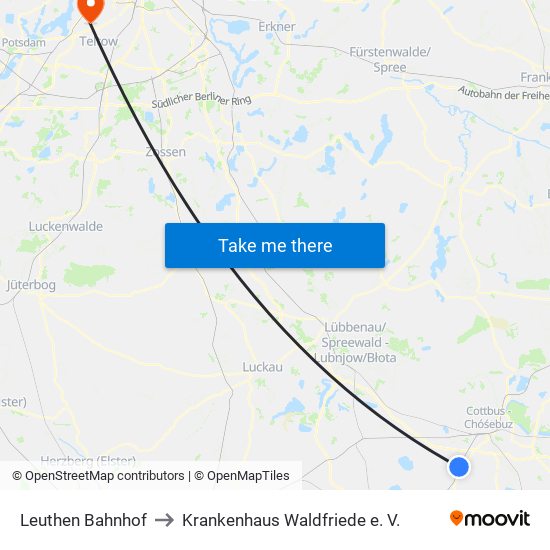 Leuthen Bahnhof to Krankenhaus Waldfriede e. V. map