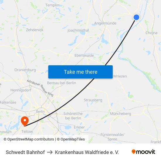 Schwedt Bahnhof to Krankenhaus Waldfriede e. V. map