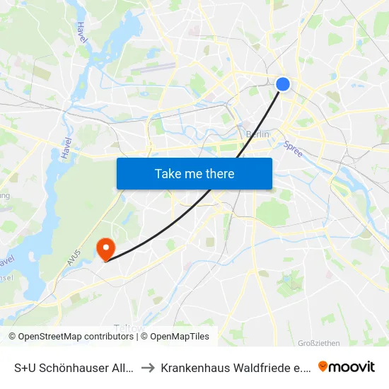 S+U Schönhauser Allee to Krankenhaus Waldfriede e. V. map