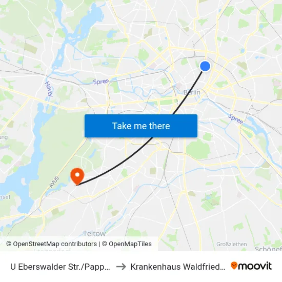 U Eberswalder Str./Pappelallee to Krankenhaus Waldfriede e. V. map