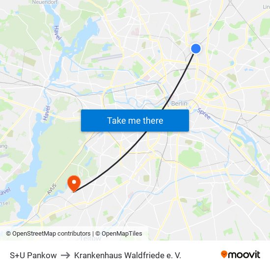 S+U Pankow to Krankenhaus Waldfriede e. V. map