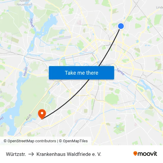 Würtzstr. to Krankenhaus Waldfriede e. V. map