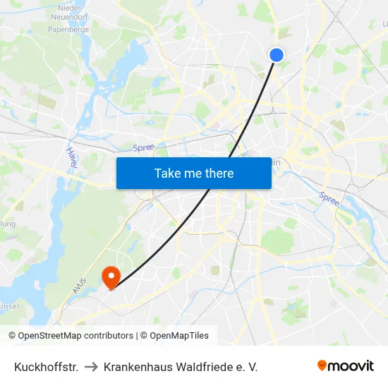 Kuckhoffstr. to Krankenhaus Waldfriede e. V. map