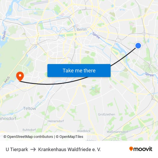 U Tierpark to Krankenhaus Waldfriede e. V. map