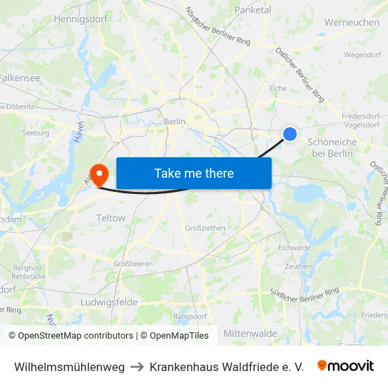 Wilhelmsmühlenweg to Krankenhaus Waldfriede e. V. map