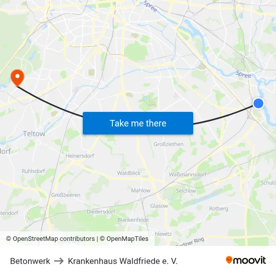 Betonwerk to Krankenhaus Waldfriede e. V. map