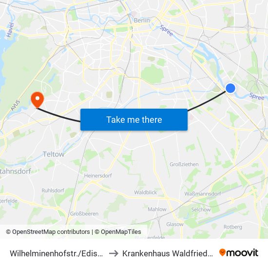 Wilhelminenhofstr./Edisonstr. to Krankenhaus Waldfriede e. V. map