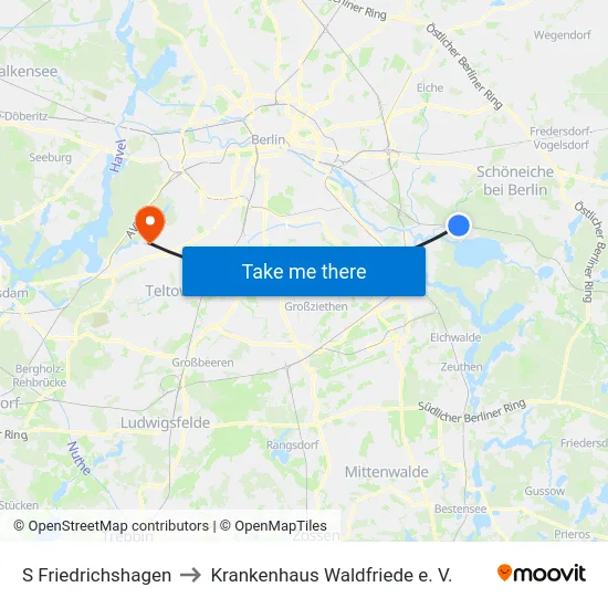 S Friedrichshagen to Krankenhaus Waldfriede e. V. map