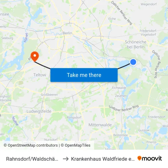 Rahnsdorf/Waldschänke to Krankenhaus Waldfriede e. V. map