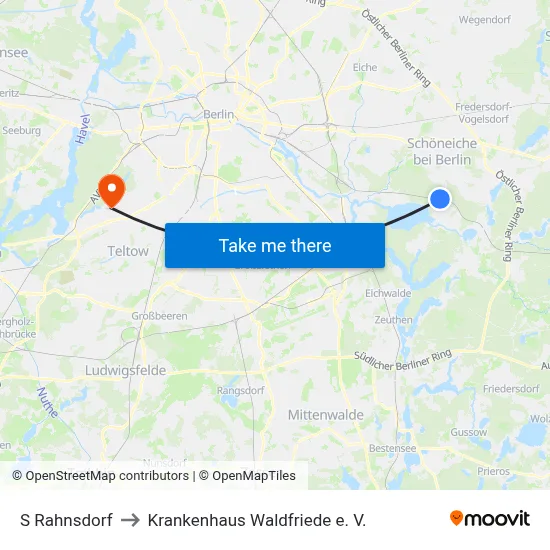 S Rahnsdorf to Krankenhaus Waldfriede e. V. map