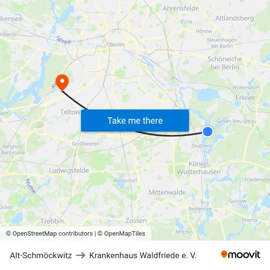 Alt-Schmöckwitz to Krankenhaus Waldfriede e. V. map