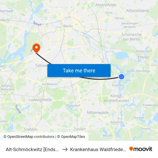 Alt-Schmöckwitz [Endstelle] to Krankenhaus Waldfriede e. V. map