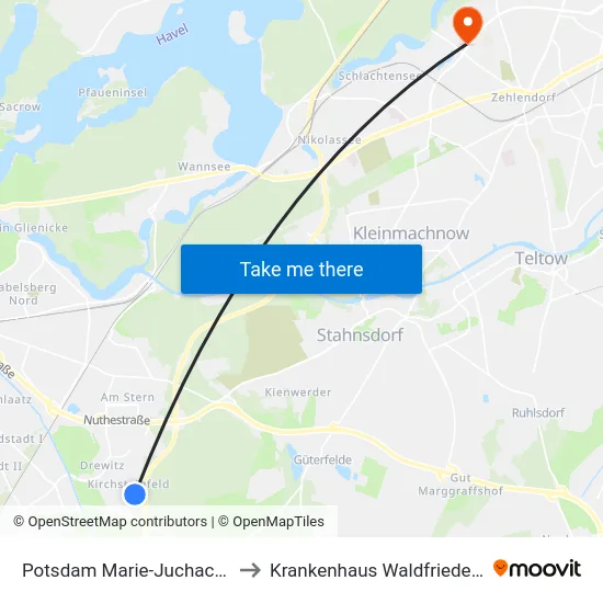 Potsdam Marie-Juchacz-Str. to Krankenhaus Waldfriede e. V. map