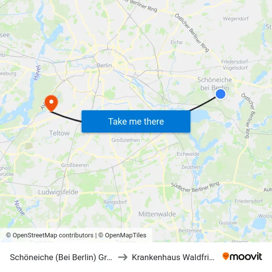 Schöneiche (Bei Berlin) Grätzwalde to Krankenhaus Waldfriede e. V. map