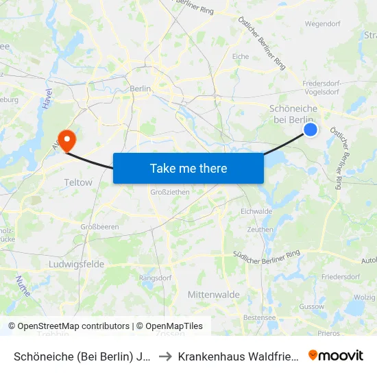 Schöneiche (Bei Berlin) Jägerstr. to Krankenhaus Waldfriede e. V. map