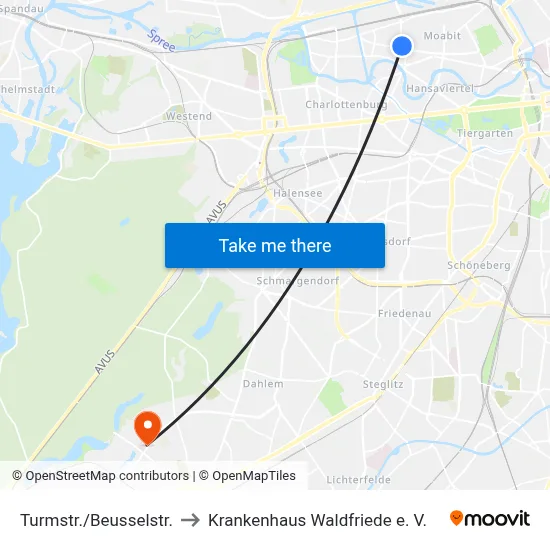 Turmstr./Beusselstr. to Krankenhaus Waldfriede e. V. map