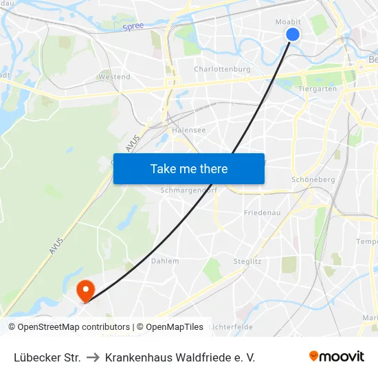 Lübecker Str. to Krankenhaus Waldfriede e. V. map