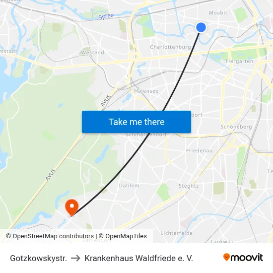 Gotzkowskystr. to Krankenhaus Waldfriede e. V. map