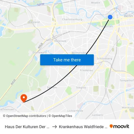 Haus Der Kulturen Der Welt to Krankenhaus Waldfriede e. V. map