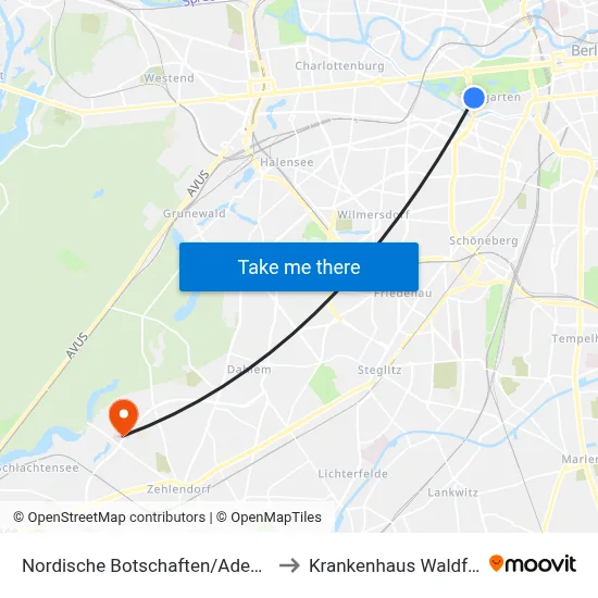 Nordische Botschaften/Adenauer-Stiftung to Krankenhaus Waldfriede e. V. map