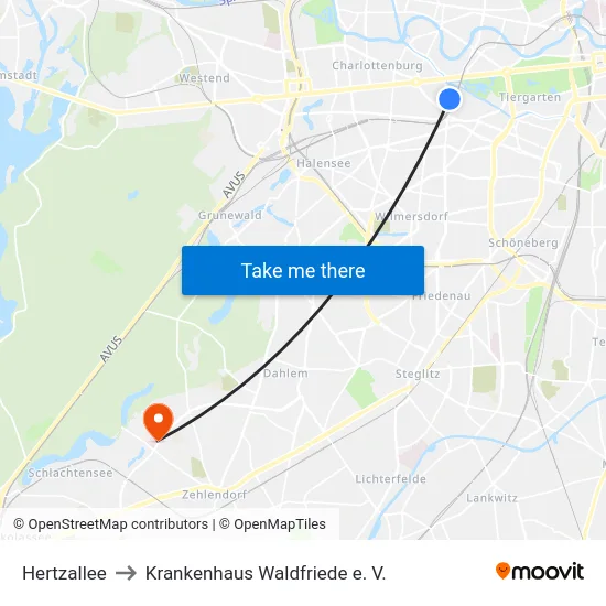 Hertzallee to Krankenhaus Waldfriede e. V. map