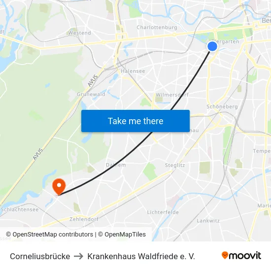 Corneliusbrücke to Krankenhaus Waldfriede e. V. map