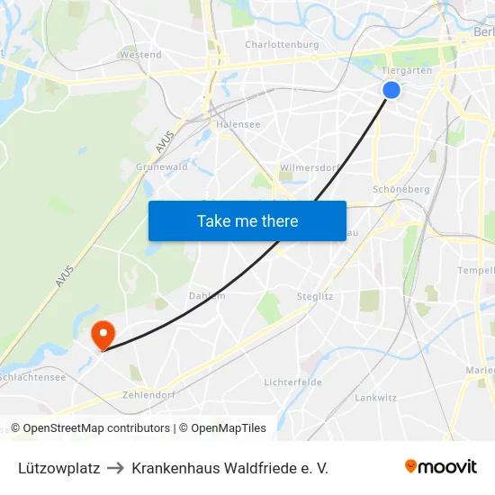 Lützowplatz to Krankenhaus Waldfriede e. V. map