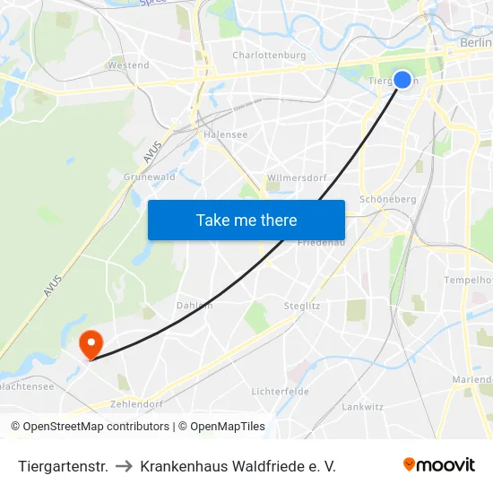 Tiergartenstr. to Krankenhaus Waldfriede e. V. map